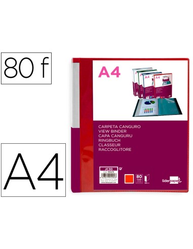 Carpeta liderpapel 80 fundas canguro pp din a4 rojo translucido portada y lomo personalizable