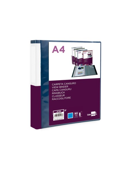Carpeta liderpapel 80 fundas canguro pp din a4 azul translucido portada y lomo personalizable