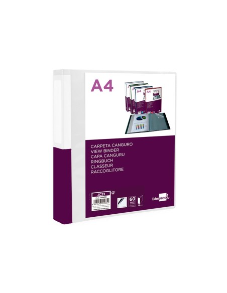 Carpeta liderpapel 60 fundas canguro pp din a4 transparenteportada y lomo personalizable