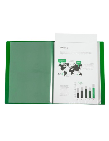 Carpeta liderpapel 30 fundas canguro pp din a4 verde translucido portada y lomo personalizable