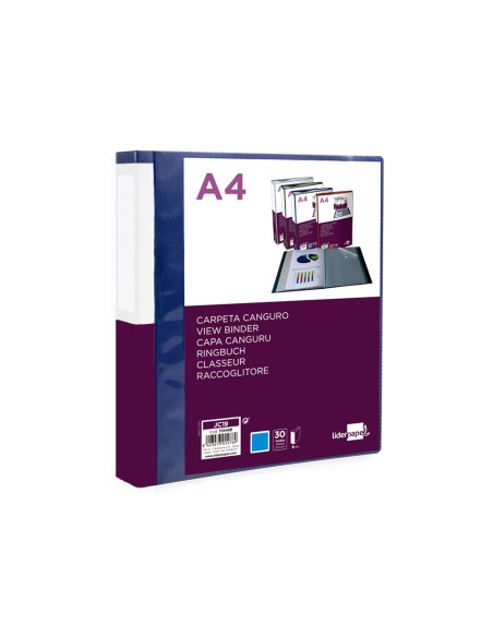 Carpeta liderpapel 30 fundas canguro pp din a4 azul translucido portada y lomo personalizable