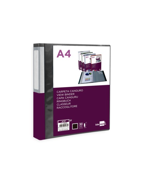 Carpeta liderpapel 30 fundas canguro pp din a4 negro opaco portada y lomo personalizable