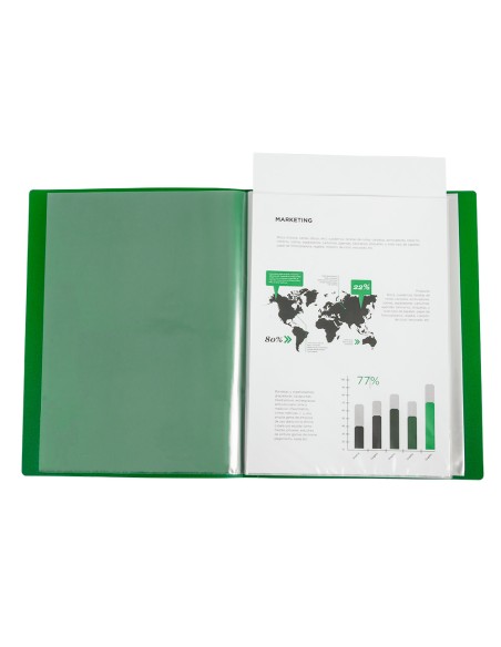 Carpeta liderpapel 10 fundas canguro pp din a4 verde translucido portada y lomo personalizable
