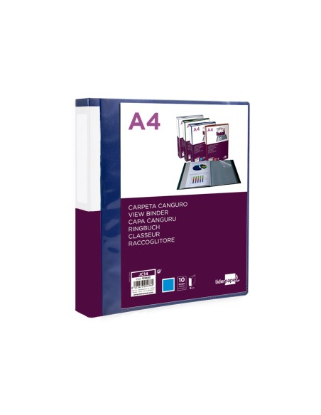 Carpeta liderpapel 10 fundas canguro pp din a4 azul translucido portada y lomo personalizable
