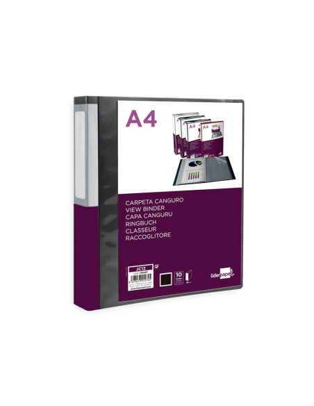 Carpeta liderpapel 10 fundas canguro pp din a4 negro opaco portada y lomo personalizable