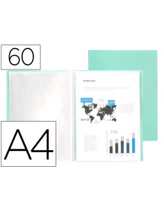 Carpeta liderpapel escaparate 60 fundas polipropileno din a4 verde manzana opaco