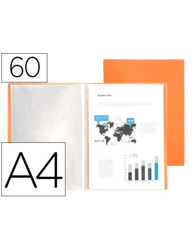 Carpeta liderpapel escaparate 60 fundas polipropileno din a4 naranja fluor opaco