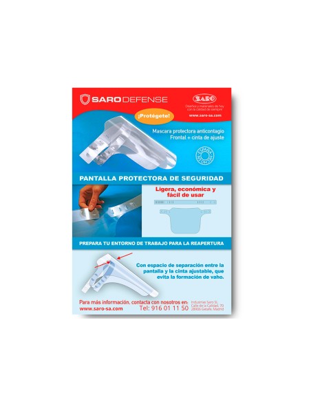 Protector facial transparente glasspack 400 mc cinta ajustable evita vaho medidas 235x330 mm transparente