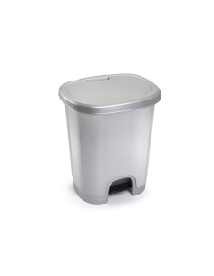 Papelera contenedor plasticforte plastico con tapadera y pedal 27 litros color plata 380x320x450 mm