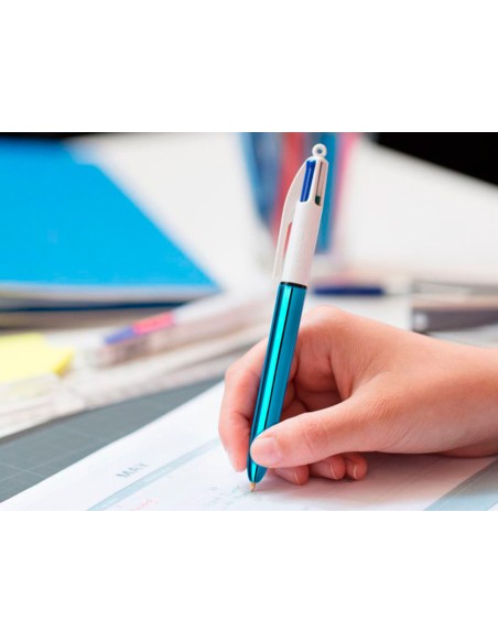Boligrafo bic cuatro colores shine azul punta de 1 mm