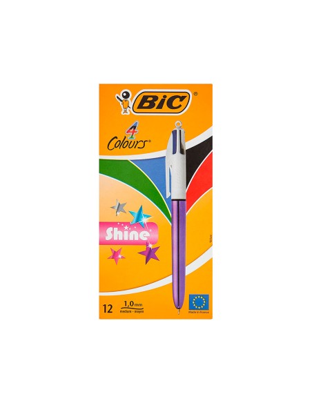 Boligrafo bic cuatro colores shine morado punta de 1 mm