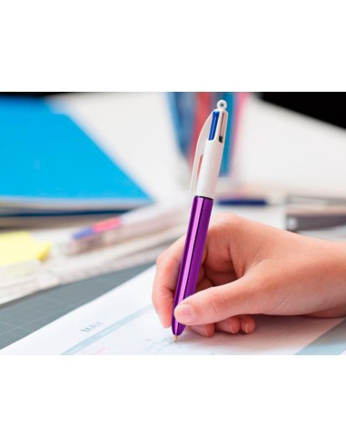 Boligrafo bic cuatro colores shine morado punta de 1 mm