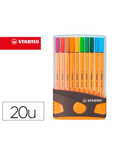 Rotulador stabilo punta de fibra point 88 color parade antracita naranja estuche de 20 unidades colores surtidos