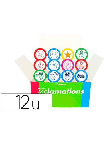 Sello x stamper emoticono uso escolar expositor de 12 unidades surtidas