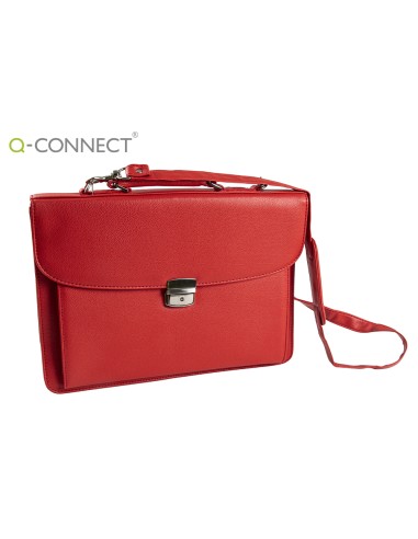 Cartera portadocumentos q connect con correa cierre metalico y departamentos interiores color rojo 390x280