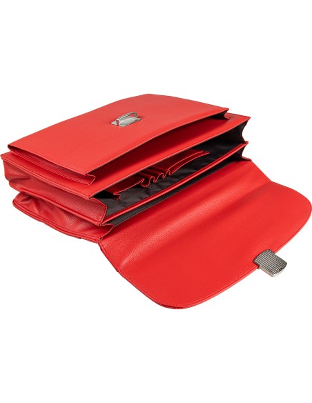 Cartera portadocumentos q connect con correa cierre metalico y departamentos interiores color rojo 390x280