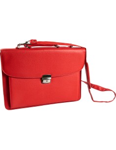 Cartera portadocumentos q connect con correa cierre metalico y departamentos interiores color rojo 390x280