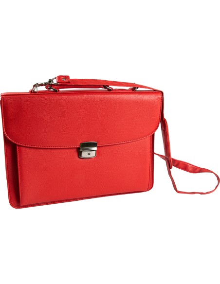 Cartera portadocumentos q connect con correa cierre metalico y departamentos interiores color rojo 390x280