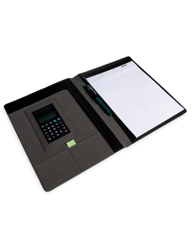 Carpeta portafolios q connect a4 con calculadora bloc 20 hojas y departamentos interiores color gris 250x315