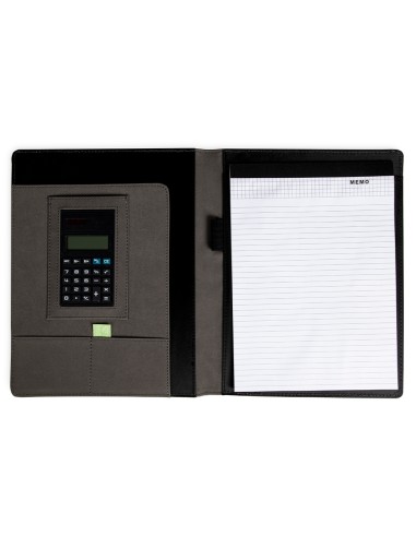 Carpeta portafolios q connect a4 con calculadora bloc 20 hojas y departamentos interiores color gris 250x315