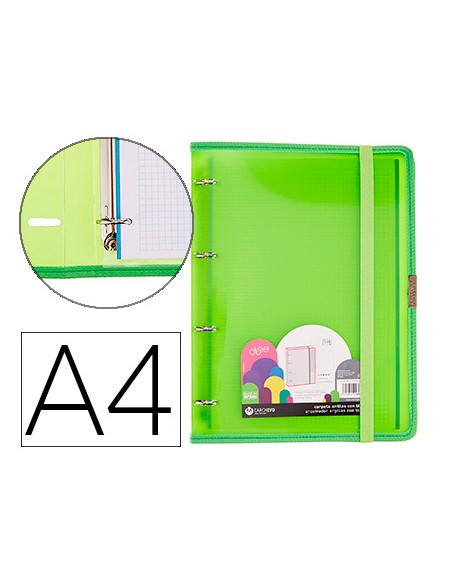 Carpeta carchivo dune 4 anillas 20 mm polipropileno rigido din a4 con recambio 100 h con gomilla y ribete