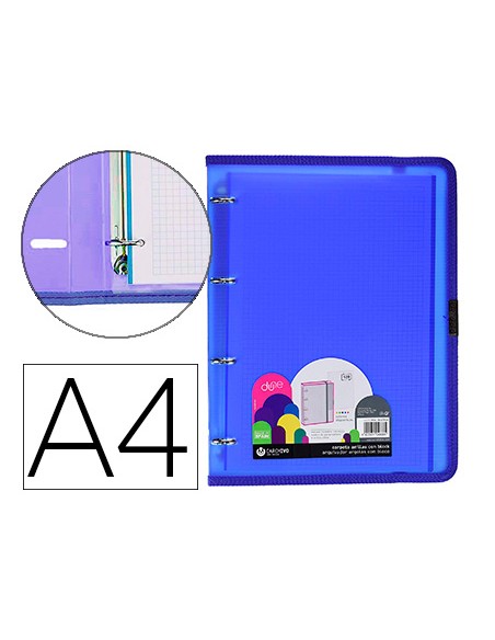 Carpeta carchivo dune 4 anillas 20 mm polipropileno rigido din a4 con recambio 100 h gomilla y ribete color