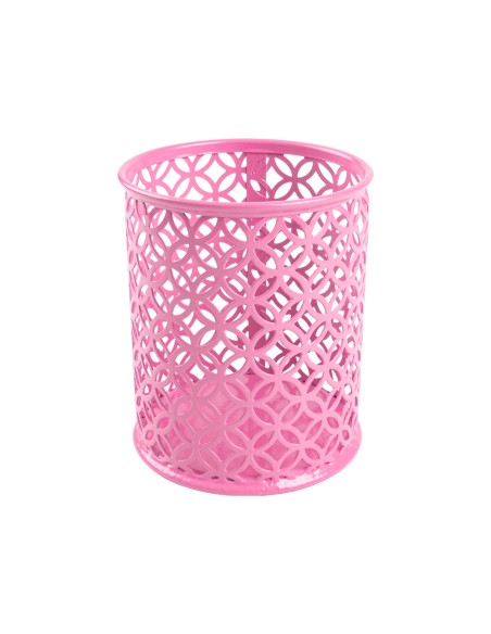 Cubilete portalapices q connect metal rosa redondo diametro 80 mm alto 100 mm