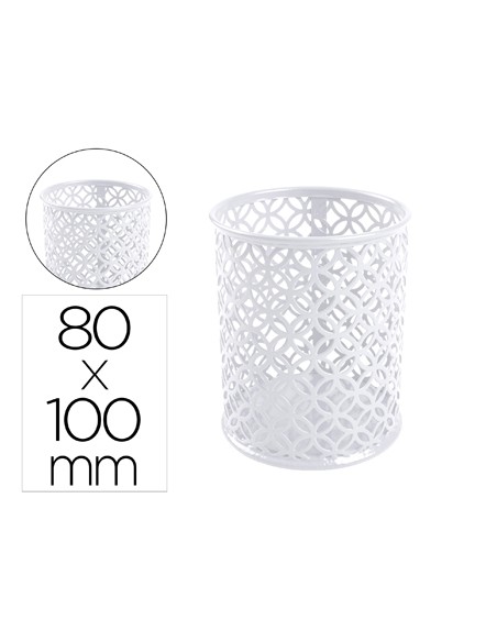 Cubilete portalapices q connect blanco metal redondo diametro 80 mm alto 100 mm