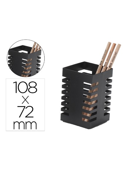 Cubilete portalapices q connect negro metal cuadrado 72x108 mm