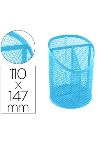 Cubilete portalapices q connect turquesa metal rejilla con 3 compartimentos diametro 110 mm alto 147 mm