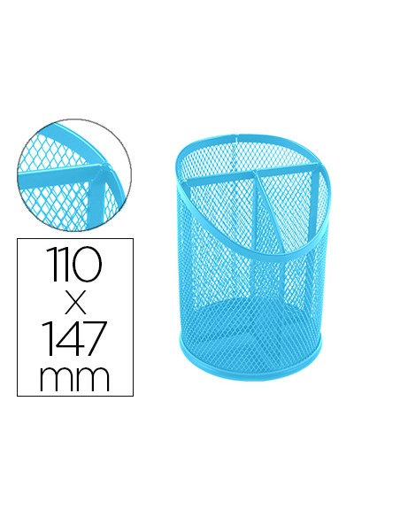 Cubilete portalapices q connect turquesa metal rejilla con 3 compartimentos diametro 110 mm alto 147 mm