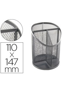 Cubilete portalapices q connect plata metal redondo rejilla con 3 compartimentos diametro 110 mm alto 147 mm