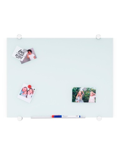 Pizarra blanca q connect cristal magnetica marco aluminio 90x60 cm