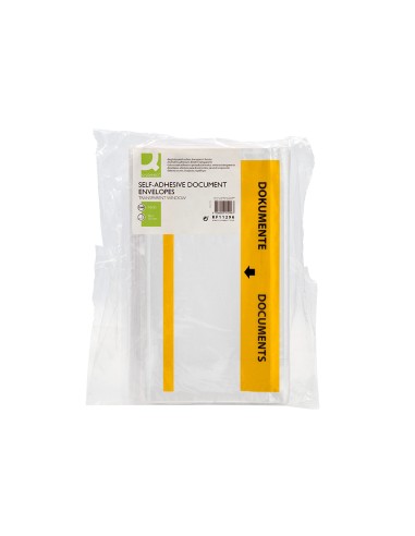 Sobre autoadhesivo q connect portadocumentos multilingue 225x122 mm ventana totalmente transparente paquete de 1000