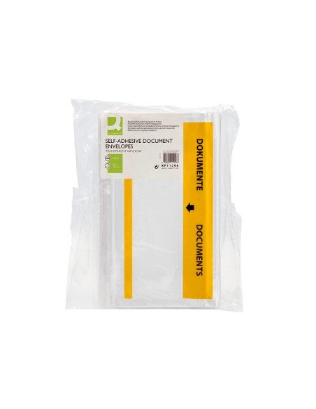 Sobre autoadhesivo q connect portadocumentos multilingue 225x122 mm ventana totalmente transparente paquete de 1000