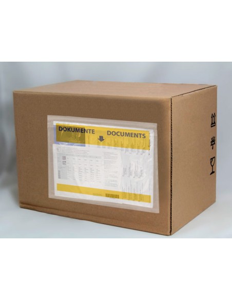 Sobre autoadhesivo q connect portadocumentos multilingue 225x165 mm ventana transparente paquete de 100