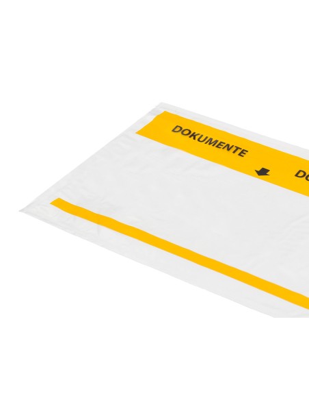 Sobre autoadhesivo q connect portadocumentos multilingue 225x165 mm ventana transparente paquete de 100