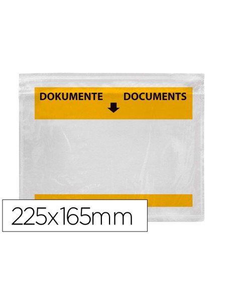 Sobre autoadhesivo q connect portadocumentos multilingue 225x165 mm ventana transparente paquete de 100