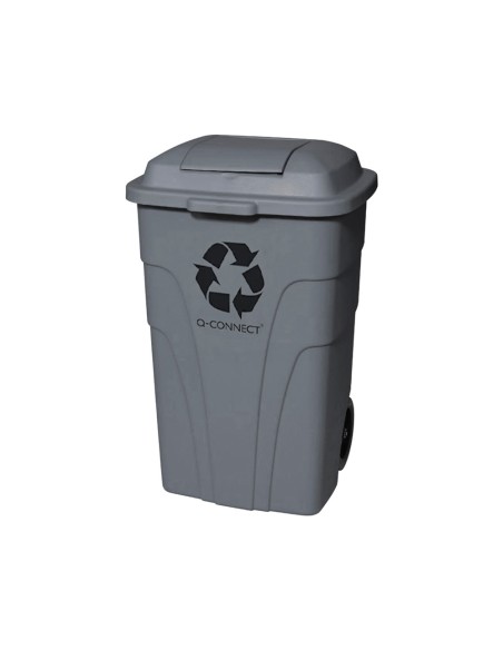 Papelera contenedor q connect plastico con tapadera 240l color gris 1040x610x610 mm con ruedas