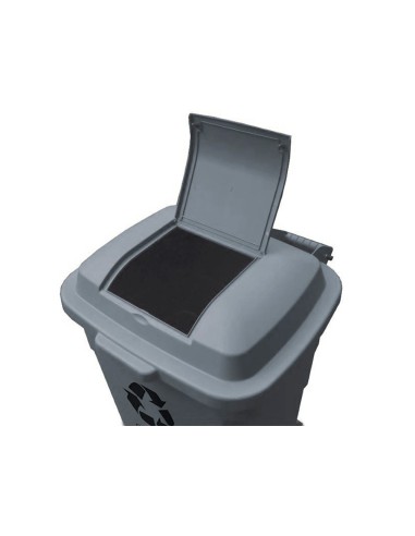 Papelera contenedor q connect plastico con tapadera 240l color gris 1040x610x610 mm con ruedas