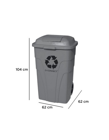 Papelera contenedor q connect plastico con tapadera 240l color gris 1040x610x610 mm con ruedas