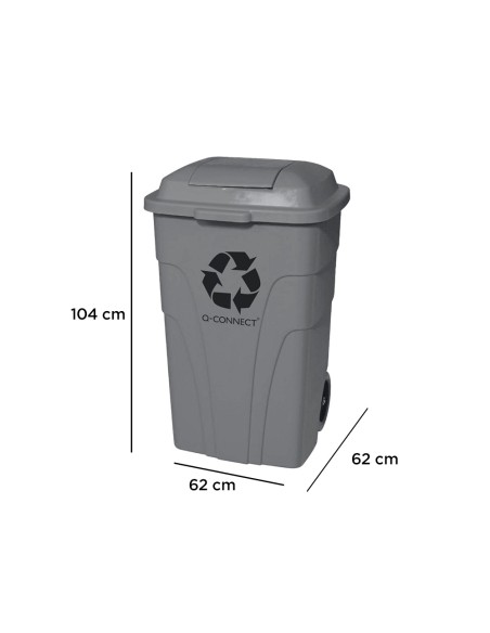 Papelera contenedor q connect plastico con tapadera 240l color gris 1040x610x610 mm con ruedas
