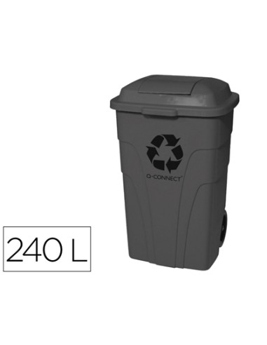 Papelera contenedor q connect plastico con tapadera 240l color gris 1040x610x610 mm con ruedas