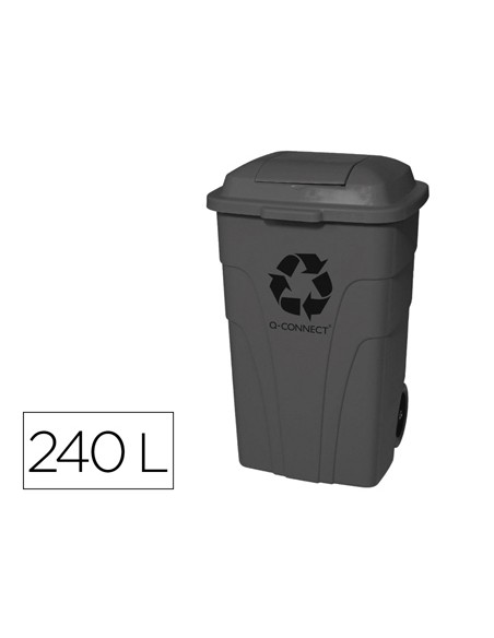 Papelera contenedor q connect plastico con tapadera 240l color gris 1040x610x610 mm con ruedas