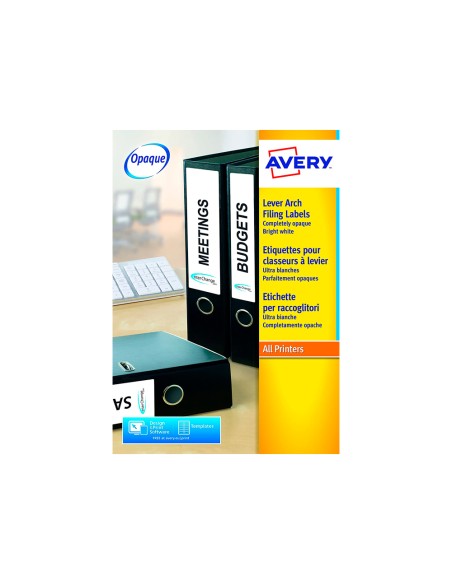 Etiqueta adhesiva avery permanente blanca 38x192 mm para lomo archivador laser caja de 175 unidades