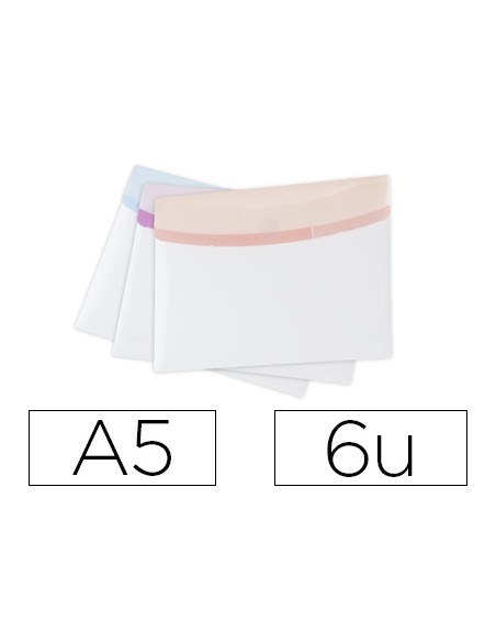 Carpeta tarifold portadocumentos color dream polipropileno din a5 velcro colores pastel pack 6 unidades