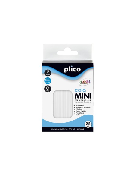 Barra termofusible plico mini translucida 8 mm de diamero x 100 mm de alto blister 22 unidades Barra termofusible plico mini translucida 8 mm de diamero x 100 mm de alto blister 22 unidades