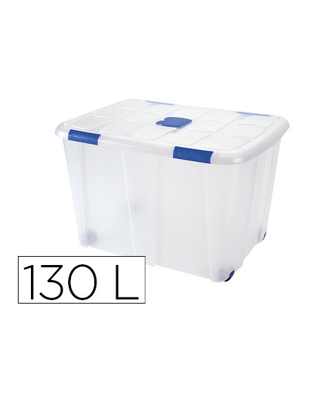 Contenedor plastico plasticforte 130 litros n 16 transparente con tapa 480x740x540 mm