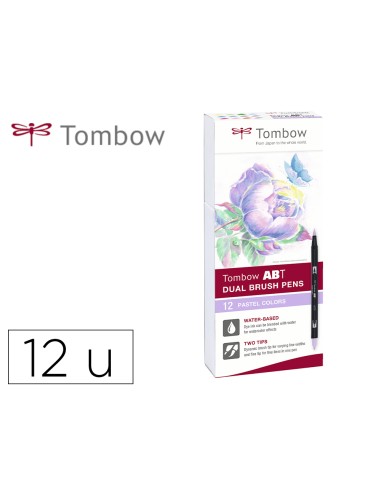 Rotulador tombow acuarelable doble punta fina pincel colores pastel estuche de 12 unidades colores surtidos