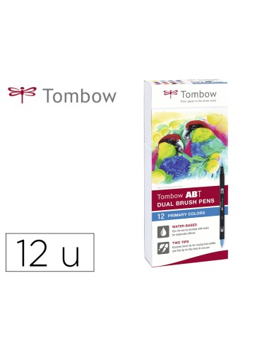 Rotulador tombow acuarelable doble punta fina pincel colores primarios estuche de 12 unidades colores surtidos